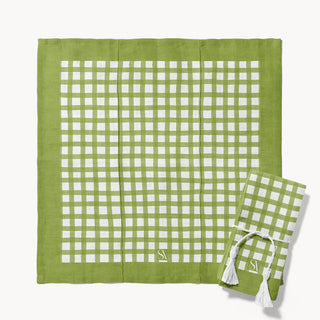 Olive Checkers Napkins - Set of 4