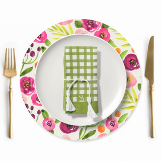 Olive Checkers Napkins - Set of 4